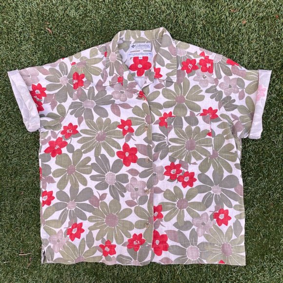 SOLD VINTAGE Columbia Floral Button Up Shirt Size L - Picture 1 of 7